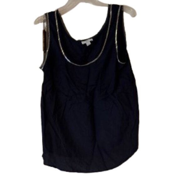 Loft Navy 100% Silk Dressy Shell w/Silver Beaded Neck - Medium - Picture 2 of 5